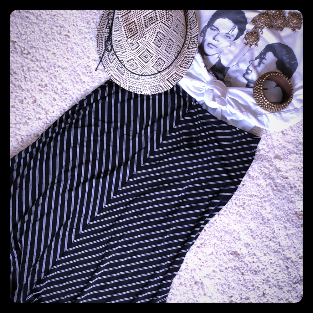 Black skirt with white pinstripes